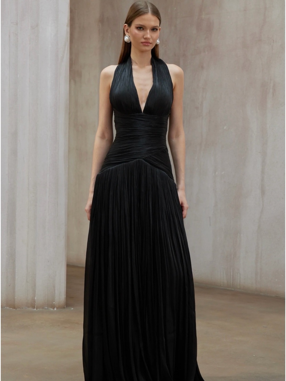 Miss Rosier Uranie Black Gathered Maxi Dress - Black NWT
